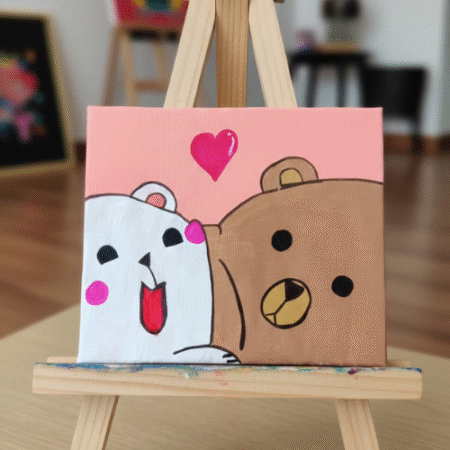Mocha Style Bear Couple Handmade Canvas Painting All Sizes Available