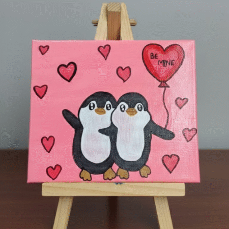 Cute Penguin Be Mine Heart Handmade Canvas Painting All Sizes Available
