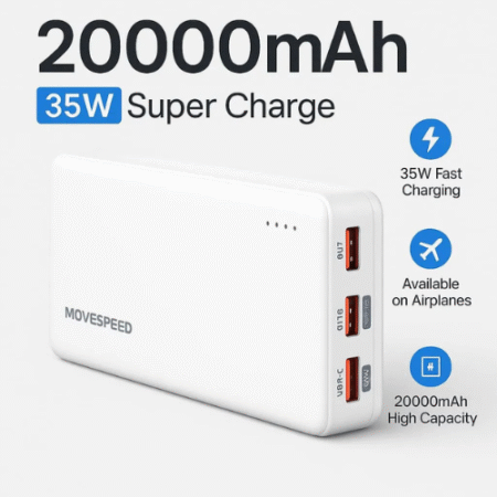 MoveSpeed PD 35W 20000mAh Power Bank – Fast Charging & High Capacity