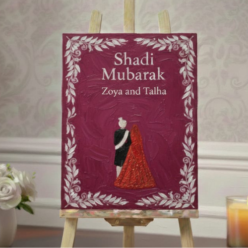 Shadi Mubarak Wedding Portrait Handmade Canvas Painting All Sizes Available